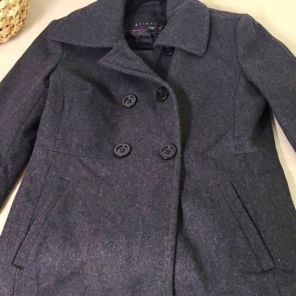 WOOL PEA COAT DARK GREY SZ SMALL Great Classic Coat - Picture 4 of 6